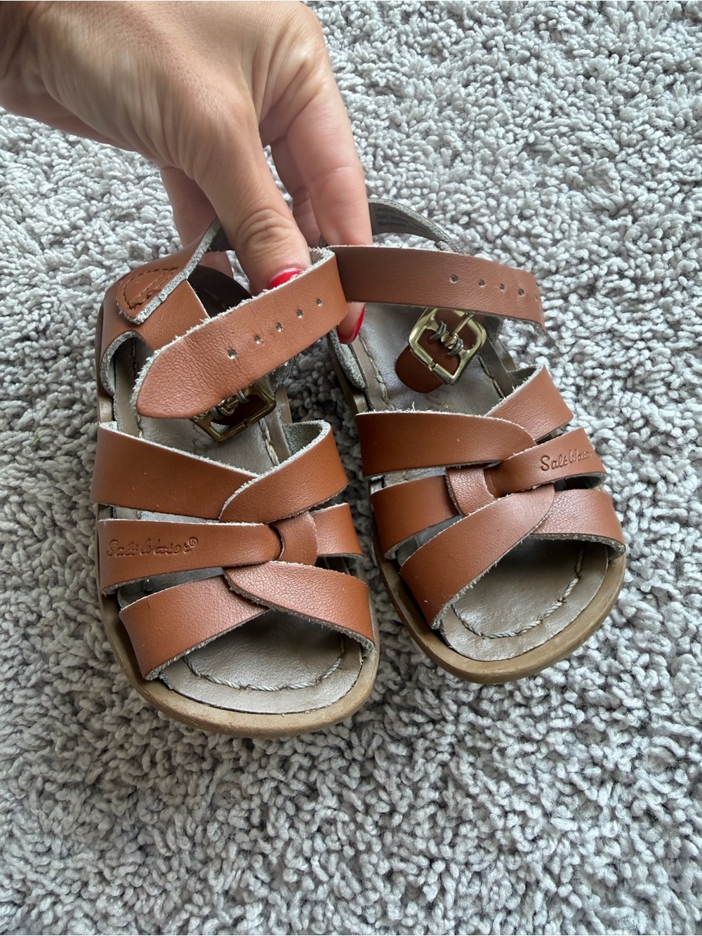 Salt Water Sandals by Hoy Tan Brown Strappy Kids Buckle Sandals